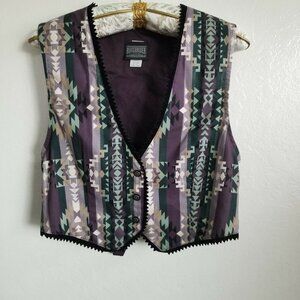 Vintage Roughrider Circle T Aztec Print Tapestry Western Vest Womens Medium USA
